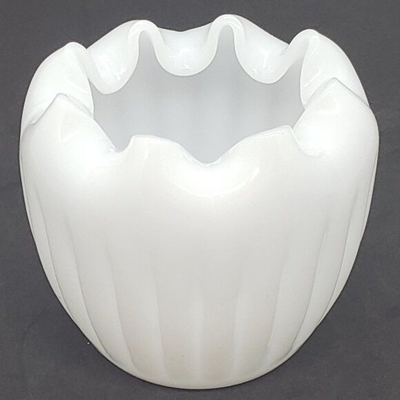 Translucent Milk Glass Rose Bowl with Ruffled Edge - Picture 1 of 7